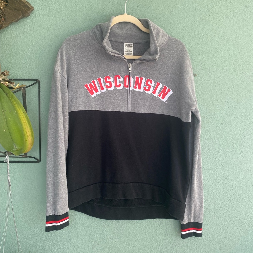 PINK Wisconsin Varsity Half Zip Jacket
